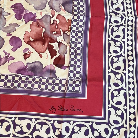 Floral Red and Purple Silk Scarf by Paloma Picasso - Picture 4 of 14